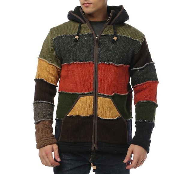 Laundromat Other - Men's Multicolor Patchwork Hooded Zip Sweater